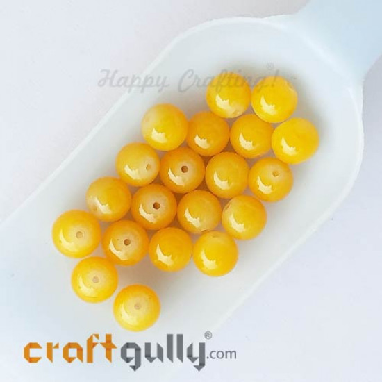 Glass Beads 10mm Round - Yellow - 20 Beads