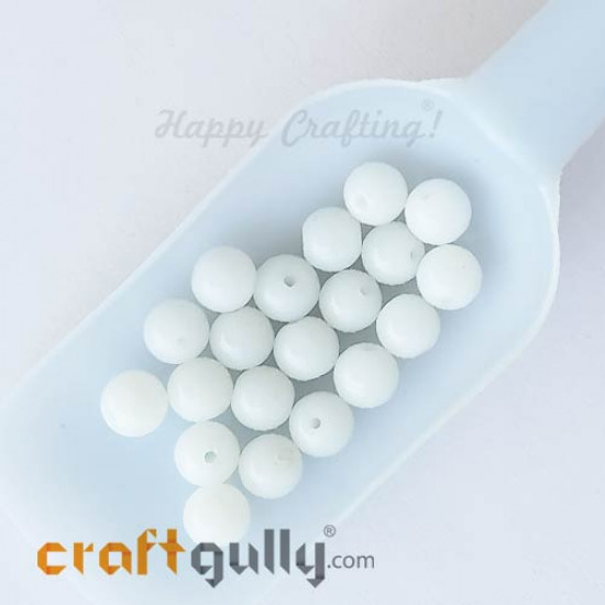 Glass Beads 10mm Round - White - 20 Beads