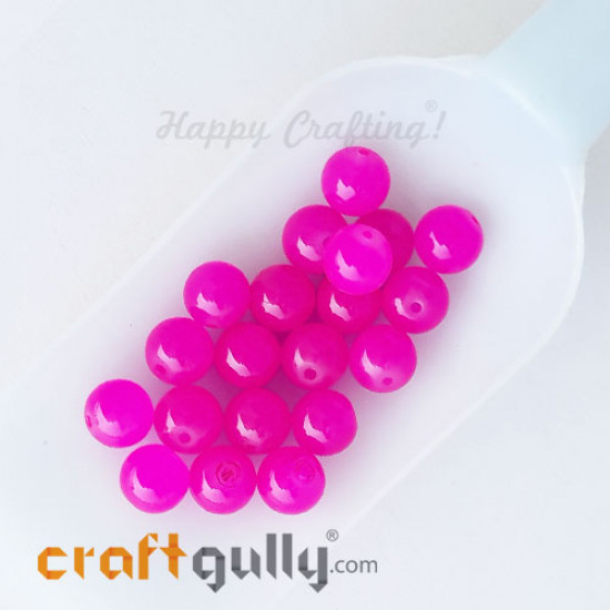 Glass Beads 10mm Round - Trans. Bright Pink - 20 Beads