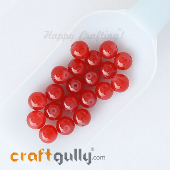 Glass Beads 10mm Round - Trans. Red - 20 Beads