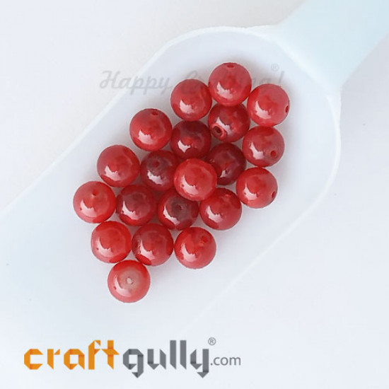 Glass Beads 10mm Round - Trans. Strawberry Red - 20 Beads