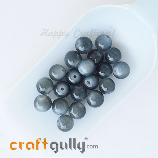 Glass Beads 10mm Round - Trans. Speckled Grey - 20 Beads
