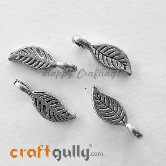 Charms 16mm - German Silver Leaf #2 - Silver Finish - Pack of 4