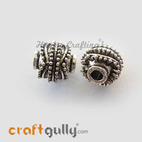 German Silver Beads 10mm - Design #6 - Silver Finish - Pack of 2