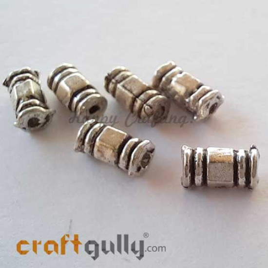 German Silver Beads 7mm - Pipe #4 - Silver Finish - Pack of 6