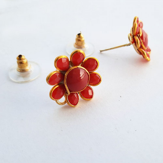 Earring Studs - Pachi - Design #12 - Red - 1 Pair