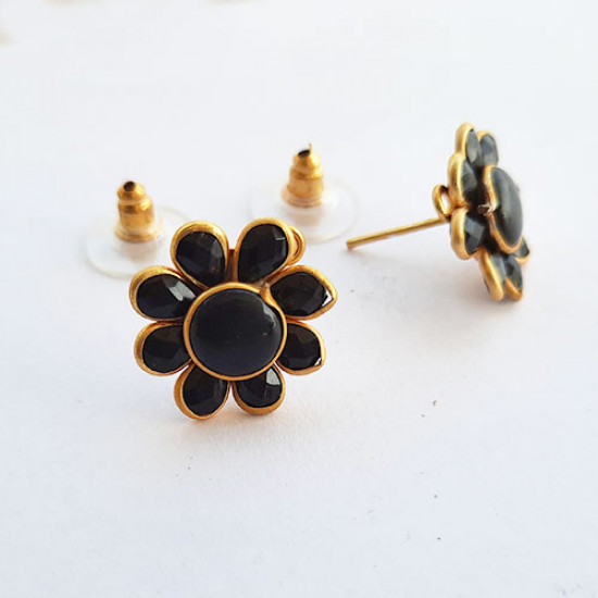 Earring Studs - Pachi - Design #12 - Black - 1 Pair