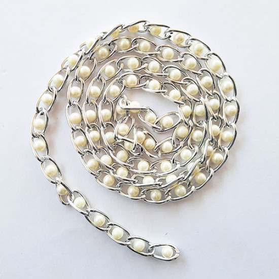 Chains 16mm Design #1 - Silver With Pearl - 1 Meter