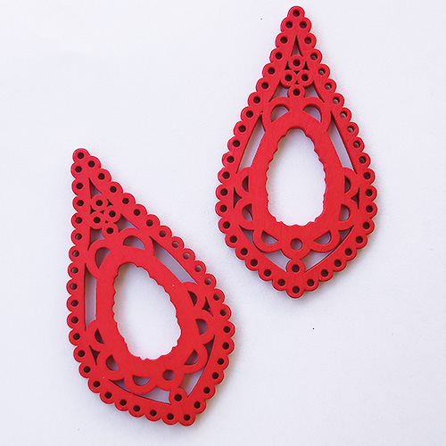 Earring / Pendant Base Wood 70mm - Drop #2 - Red - Pack of 2