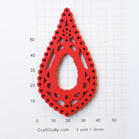 Earring Base Wood 70mm - Drop #2 - Red - Pack of 2