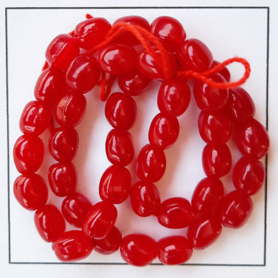 Glass Beads 9mm - Oval - Trans. Red - 1 String