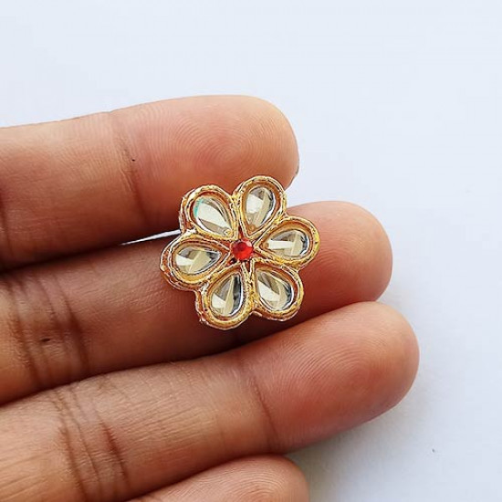Metal Beads 19mm Flower With Kundan - Golden Setting - Pack of 1