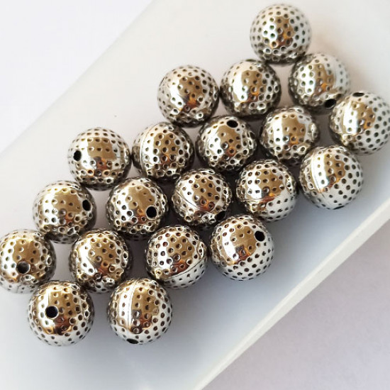 Acrylic Beads 10mm Round Design #11 - Silver Finish - 20 Beads
