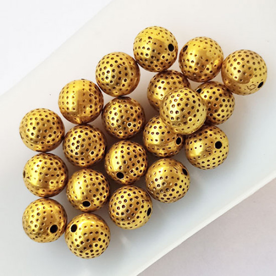 Acrylic Beads 10mm Round Design #11 - Golden Finish - 20 Beads