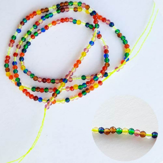 Seed Beads 2mm Glass Round Faceted Trans. Assorted - 15inches