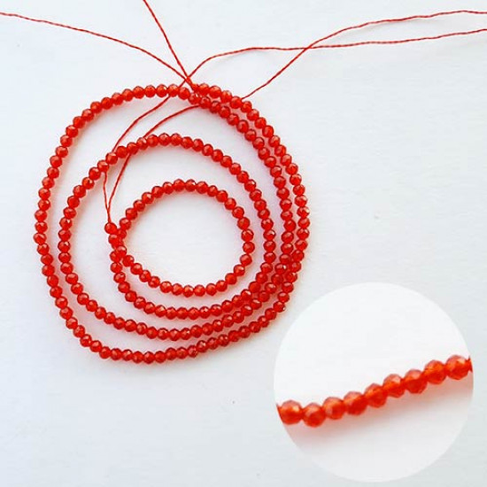 Seed Beads 2mm Glass Round Faceted Trans. Red - 15inches