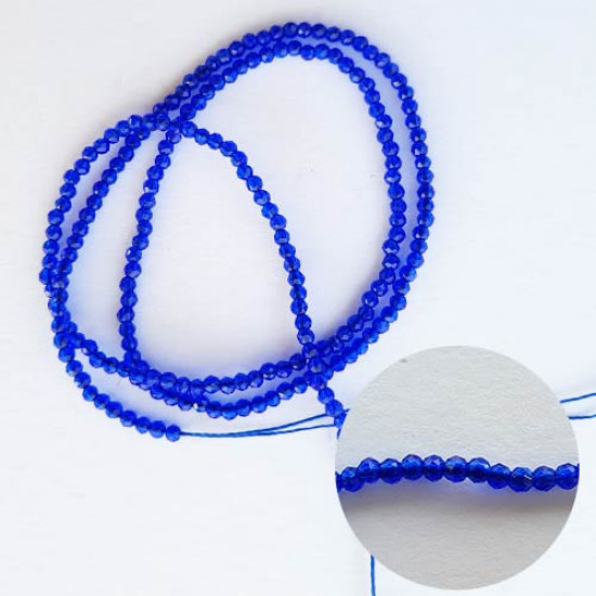 Seed Beads 2mm Glass Round Faceted Trans. Dark Blue - 15inches
