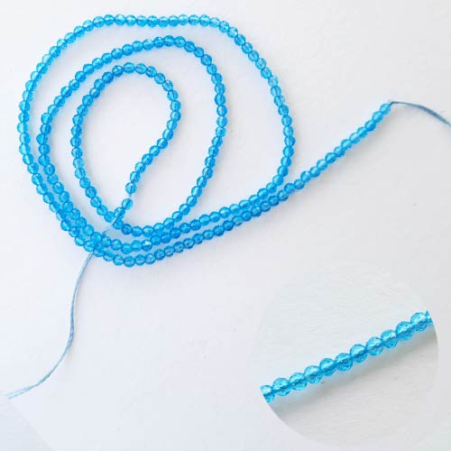 Seed Beads 2mm Glass Round Faceted Trans. Light Blue - 15inches