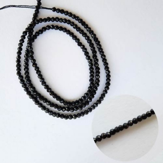 Seed Beads 2mm Glass Round Faceted Black - 15inches