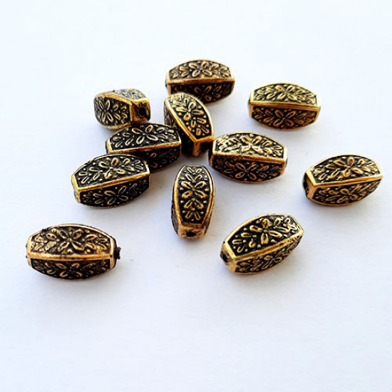 Acrylic Beads 13mm Pipe Design #18 - Antique Golden - 24 Beads