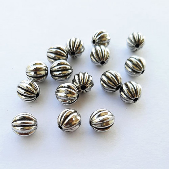 Acrylic Beads 8mm Pumpkin Design #20 - Silver Finish - 40 Beads