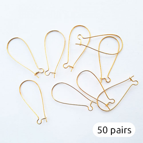 Earring Loops / Kidney Hooks 38mm - Golden Finish - 50 Pairs