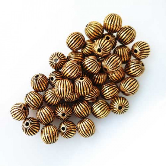 Acrylic Beads 8mm Round Design #10 - Antique Golden - 40 Beads