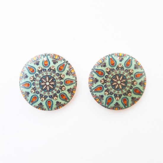 Earring Base 30mm - Wooden Round Printed #7 - Pack of 2