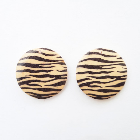 Earring Base 30mm - Wooden Round Printed #8 - Pack of 2