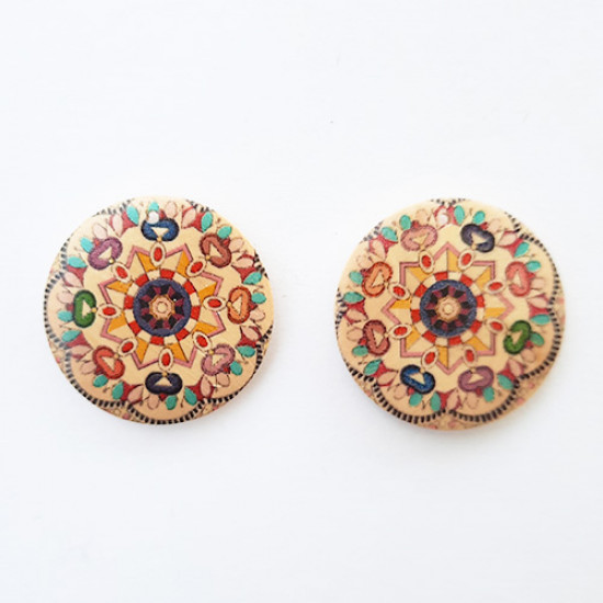Earring Base 30mm - Wooden Round Printed #9 - Pack of 2