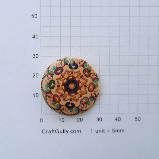 Earring Base 30mm - Wooden Round Printed #9 - Pack of 2