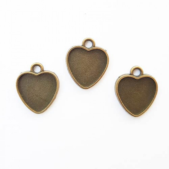 Pendant Blank #39 - 21mm Heart - Bronze Finish - Pack of 3