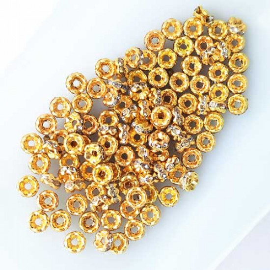 Spacer Beads 4mm - Rhinestones Golden - 5gms