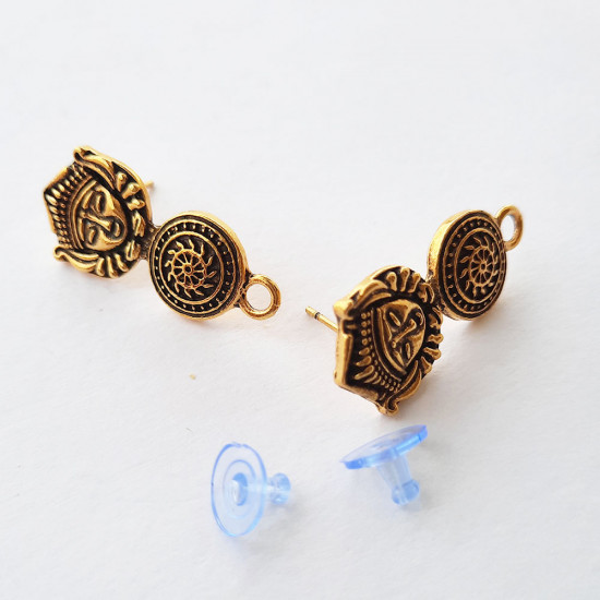 Earring Studs Design #13 - Antique Golden - 1 Pair