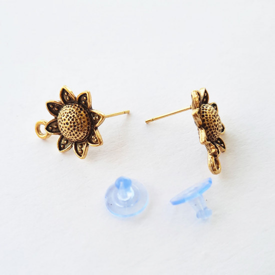 Earring Studs Design #16 - Antique Golden - 3 Pairs