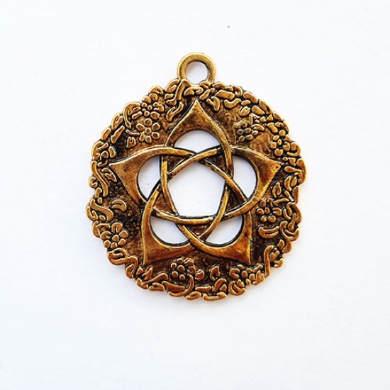 Pendant #17 - 34mm - Antique Golden - Pack of 1