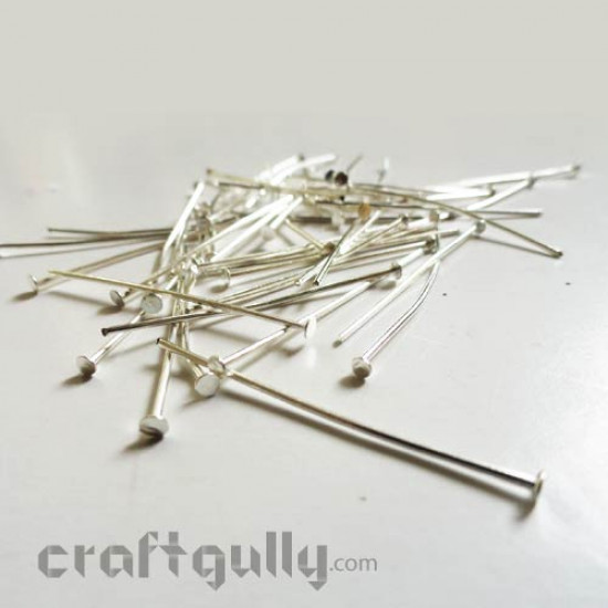 Head Pins Flat 20mm - Silver Finish - Pack of 50