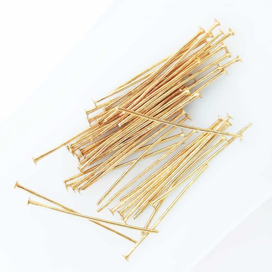 Head Pins Flat 30mm - Golden Finish - Pack of 50
