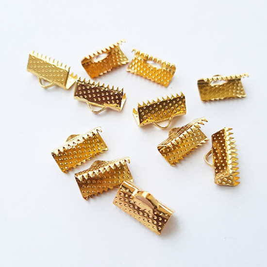 Crimp Ends 13mm - Ribbon Clamp Golden - Pack of 10