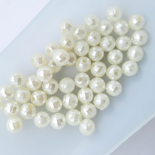 Acrylic Beads 6mm Round Faceted - Faux Pearl Ivory - 50 Beads