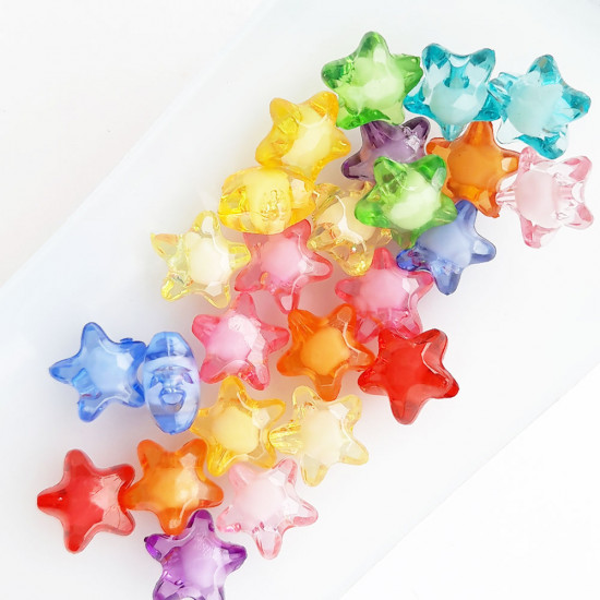 Acrylic Beads 11mm Star - Transparent Ass. - 25 Beads