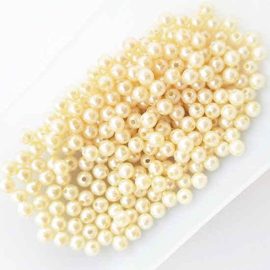 Acrylic Beads 4mm Round - Faux Pearl Cream - 10gms