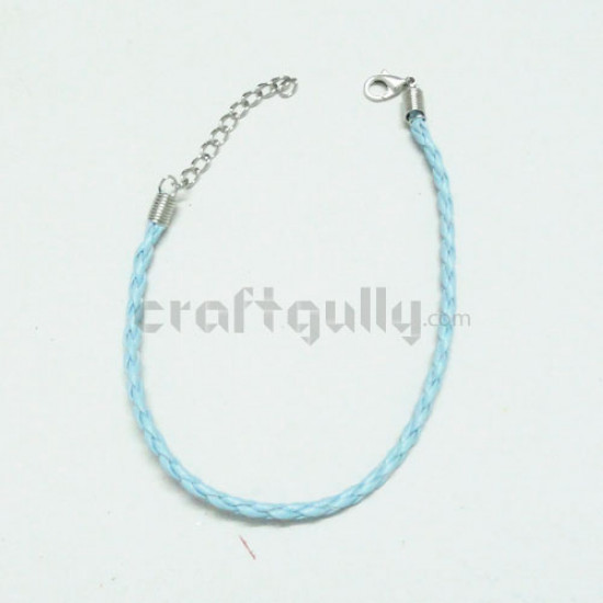 Bracelet Cord of Braided Faux Leather - Light Blue