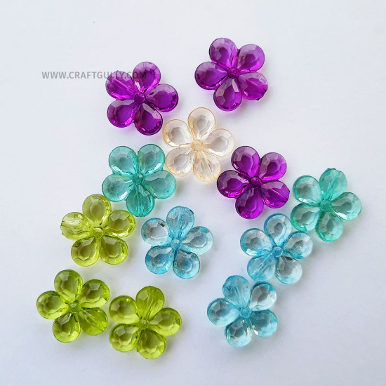 Acrylic Beads 21mm - Flower #8 Trans. Assorted - 12 Beads