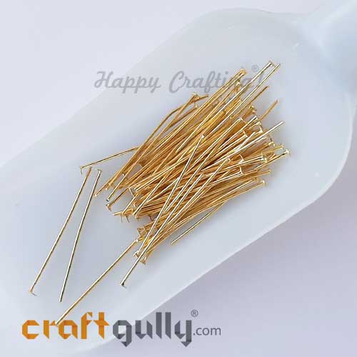 Head Pins Flat 50mm - Golden Finish - Pack of 50