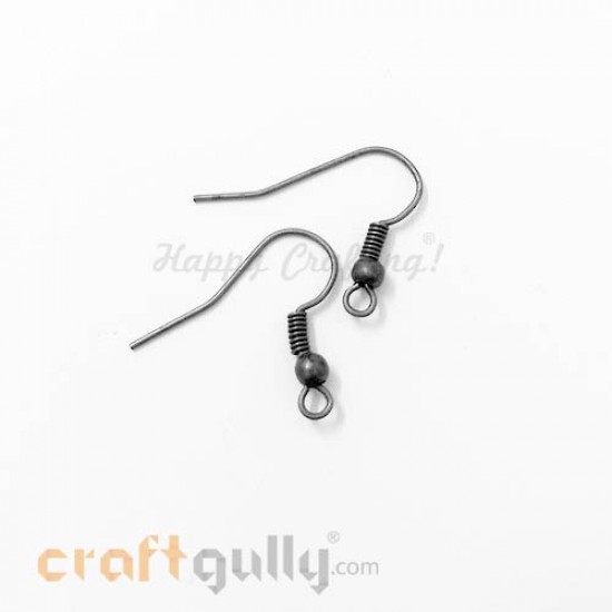 Earring Hooks - Gun Metal Finish - 12 Pairs