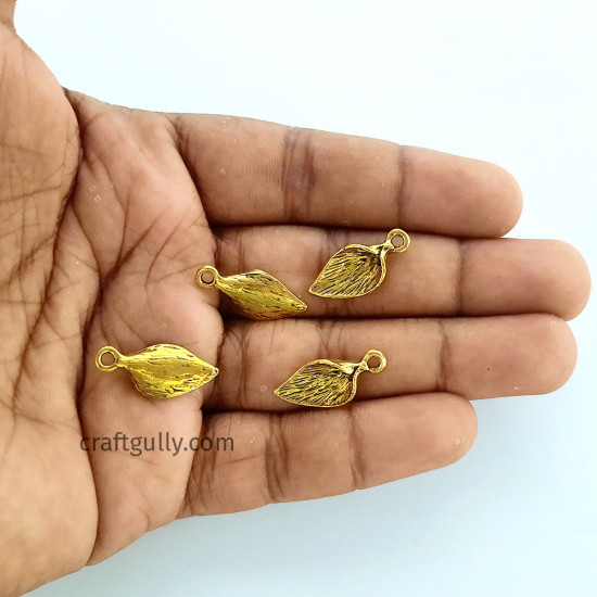 Metal Charms 20mm Folded Leaf - Antique Golden - 10 Charms