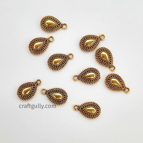 Metal Charms 17mm Drop #1 - Antique Golden - 10 Charms