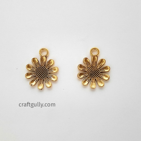 Metal Charms 23mm Flower #21 - Antique Golden - 10 Charms