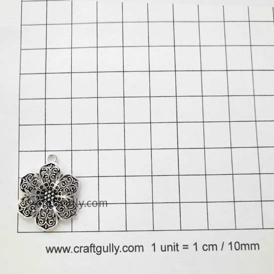 Metal Charms 29mm Flower #22 - Antique Silver - 4 Charms